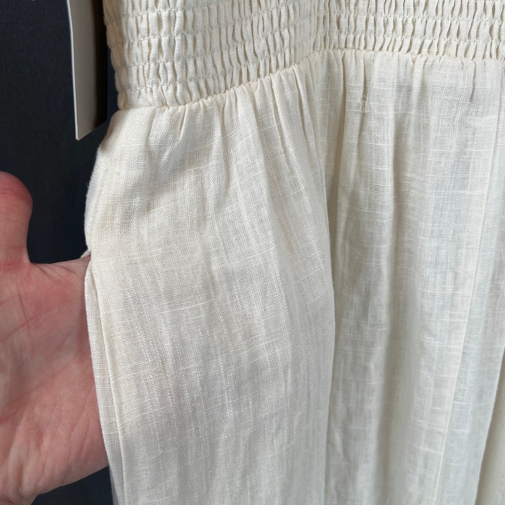 Chelsea28 Smocked Tiered Maxi Dress‎ Womens L Linen Blend White Milkmaid NWT - Picture 6 of 11